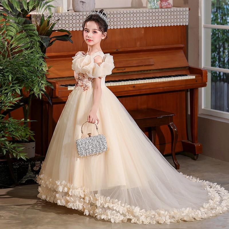 Girls Princess Tulle Dress 2026 Piano Performance Gown Kids Over 4 Y.O. Wedding Party