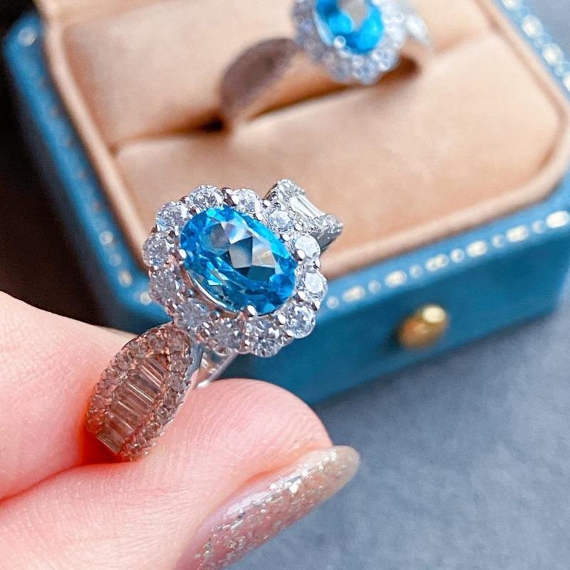 BELLA BOX Онлайн-трансляция знаменитостей в прямом эфире нового продукта, моделирование небесно-голубого топаза, полное бриллиантовое простое открывающееся кольцо с темпераментом, женское кольцо