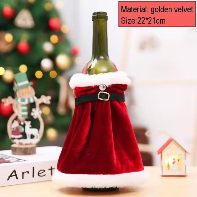 Creative Christmas Wine Bottle Decoration Set Gold Velvet Dress Sleeve Wine Bottle Bag Sleeve Christmas Table Decoration