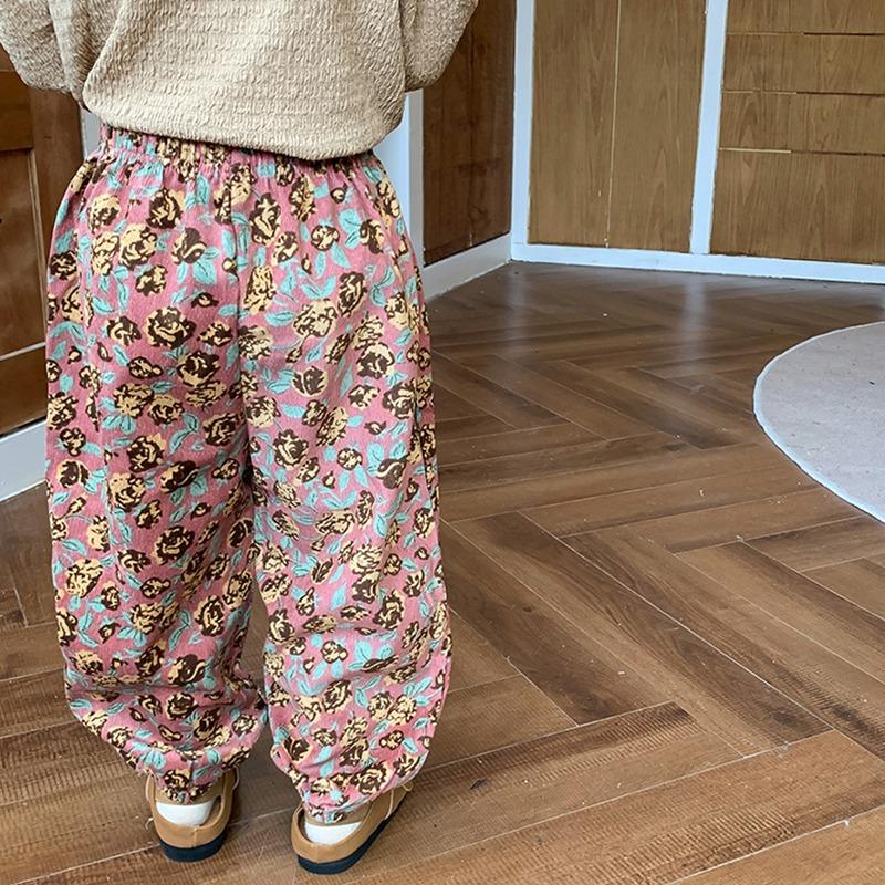 Детские брюки с цветочным принтом для девочек, свободные мягкие брюки, шаровары для малышей