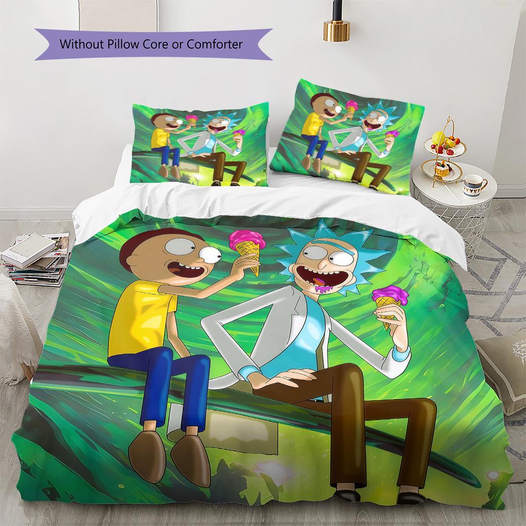 Rick and Morty Pattern Bedding Quilt Set Home Decoration Gift (1 * duvet cover + 2 * pillowcase without core)