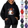 Women's O-neck Long Sleeve Halloween Printed Top Solid Color Hoodie