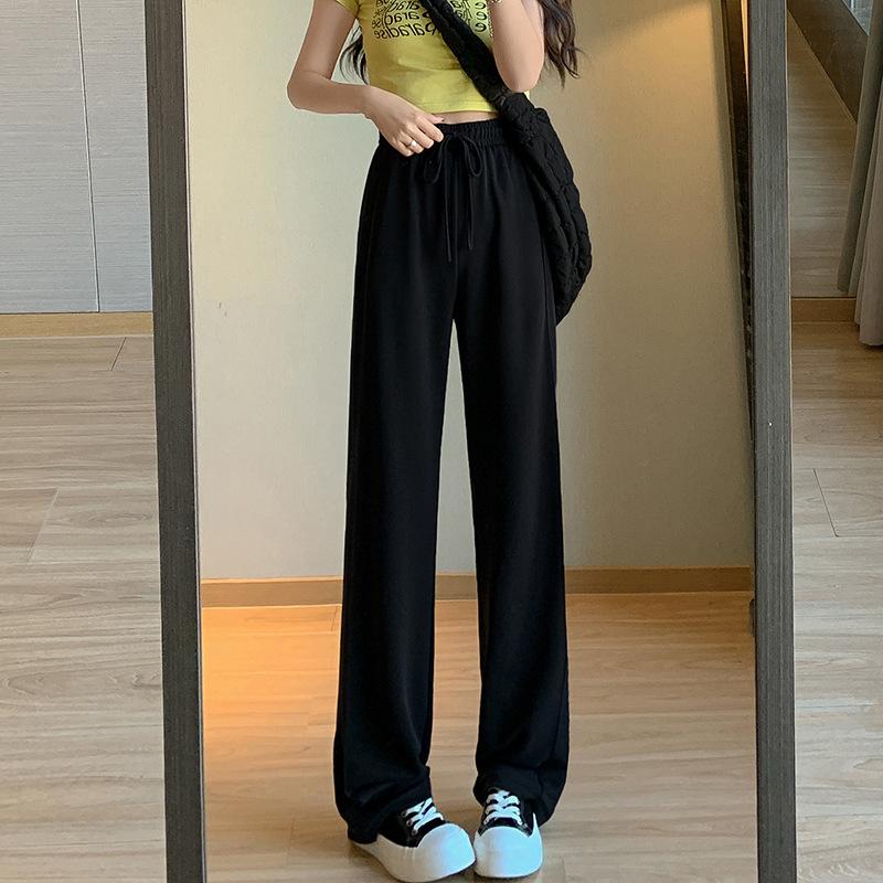 Женская одежда, черные летние мешковатые узкие брюки с завязками, прямые широкие брюки для отдыха, крутые женские брюки в корейском стиле, S-XXL