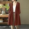 Women V Collar 3/4 Sleeve Buttons Up Casual Loose Long Cardigan Tops