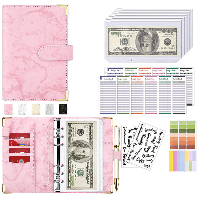 Budget Binder Cash Envelopes for Budgeting Money Organizer Portable A6 Loose-leaf Leather Money Organizer Notebook