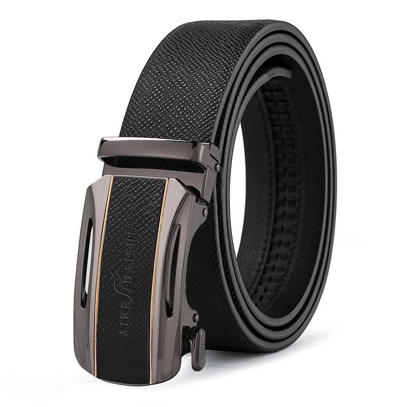 Мужской новый ремень из натуральной кожи  Модный и универсальный деловой кожаный ремень с автоматической пряжкой  Простой джинсовый ремень для людей среднего и молодого возраста