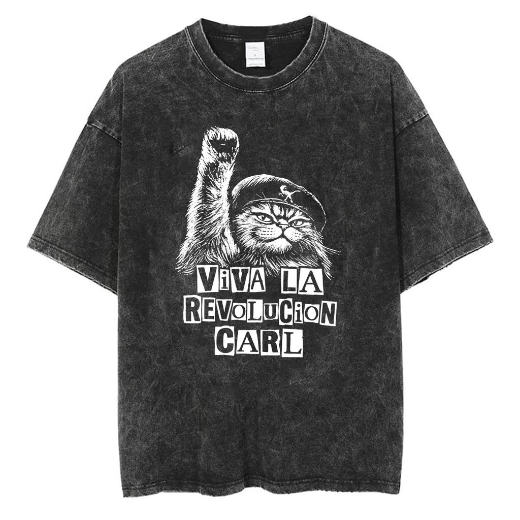 Vintage Washed Dungeon Crawler Carl Hi Zev Princess Donut Cat Meme T Shirts Men Women Clothing Fashion Oversized Cotton Tshirt