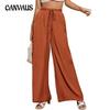 Summer Women's High Waist Casual Pant Solid Colour Elastic Waist Tie Belt Loose Wide Leg Pants
