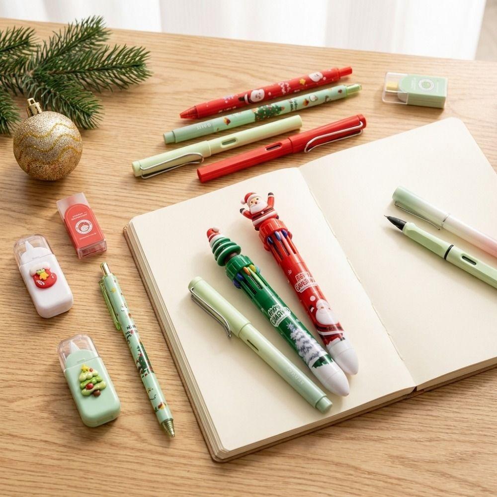 6Pcs/Set Cartoon Christmas Stationery Set Highlighter Pen Back To School Student Tools Gift Kit Eternal Pencil Eraser