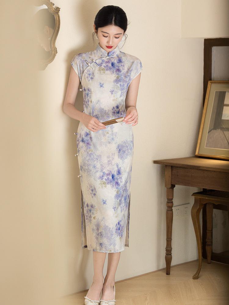 Платье Ципао Bei Zhi Yun с маленьким воротником-стойкой и застежкой-лягушкой – женское летнее платье облегающего силуэта