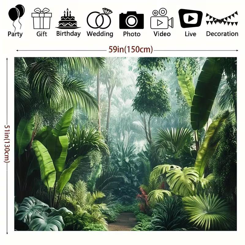 2D Lush Green Tropical Leaves Backdrop for Birthday & Wedding