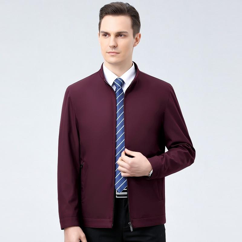 Весна и осень Куртка среднего возраста Мужская тонкая свободная повседневная куртка с воротником-стойкой Мужская верхняя одежда Куртка на молнии Топы большого размера