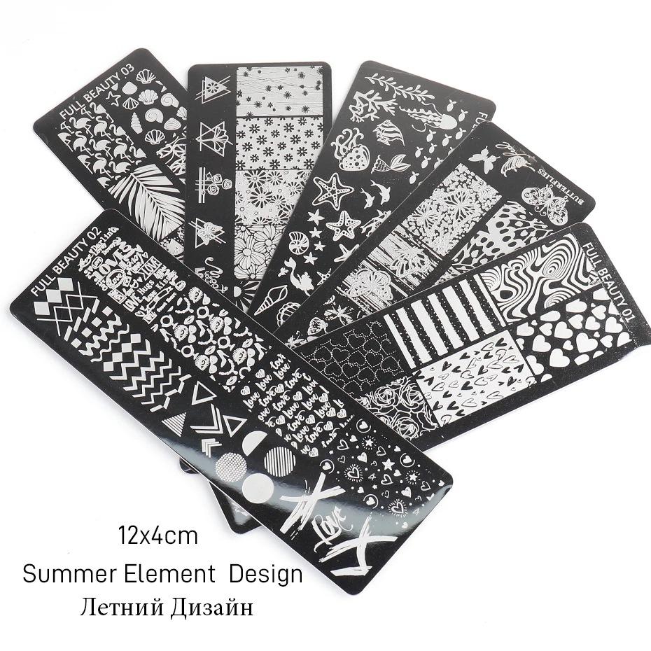 Прямоугольные штампы для дизайна ногтей своими руками, шаблоны изображений для дизайна ногтей из нержавеющей стали, 6 различных узоров