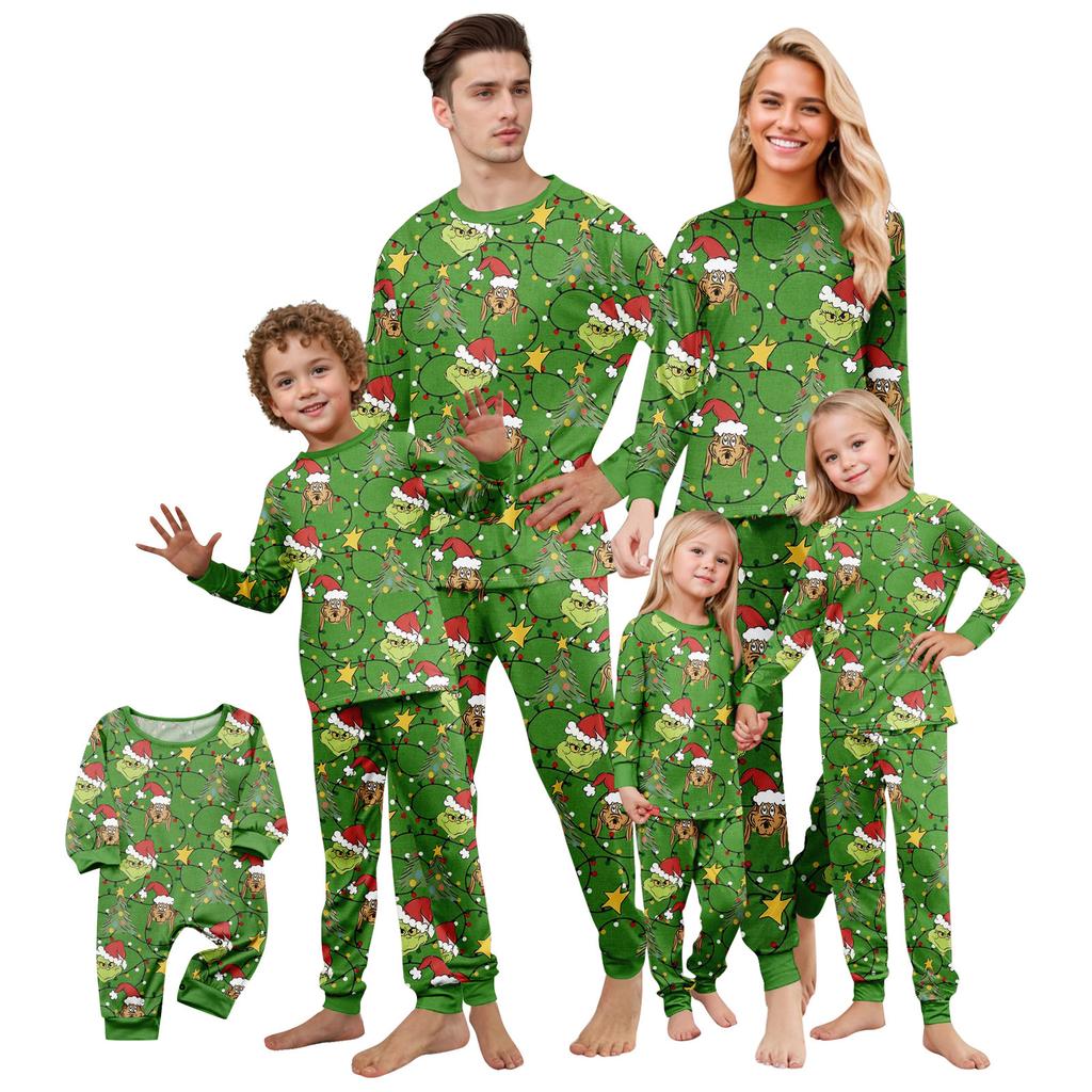 Christmas Print Cute Family Set Pajamas, Home Clothes, Family Set Long Sleeve Top Pants Set