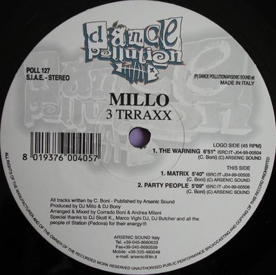 12-дюймовая пластинка DJ MILLO - 3 Trraxx POLL127 Dance Pollution 1999 Италия Танцевальная и Электронная Музыка Б/У