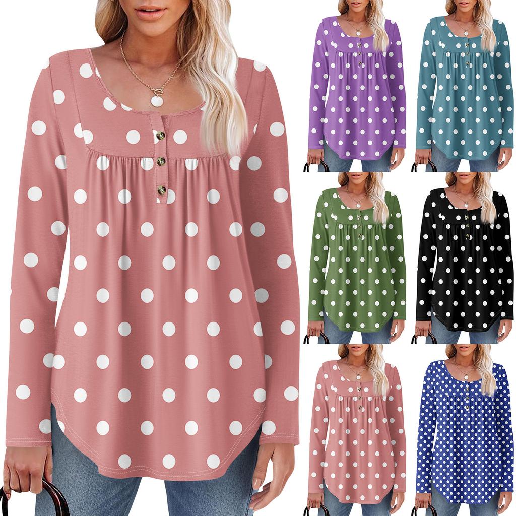 Женская туника с длинным рукавом, свободные топы, повседневные топы оверсайз, плиссированная туника, застегивающаяся на пуговицы, повседневные женские топы с принтом