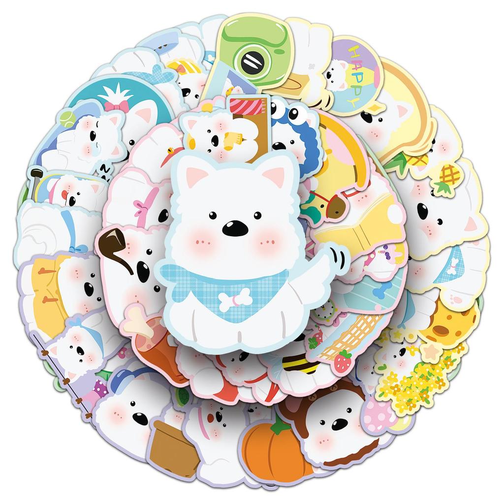 50 West Highland White Terrier Stickers - Cute Westie Dog Cartoon, Waterproof Decorative Sheets