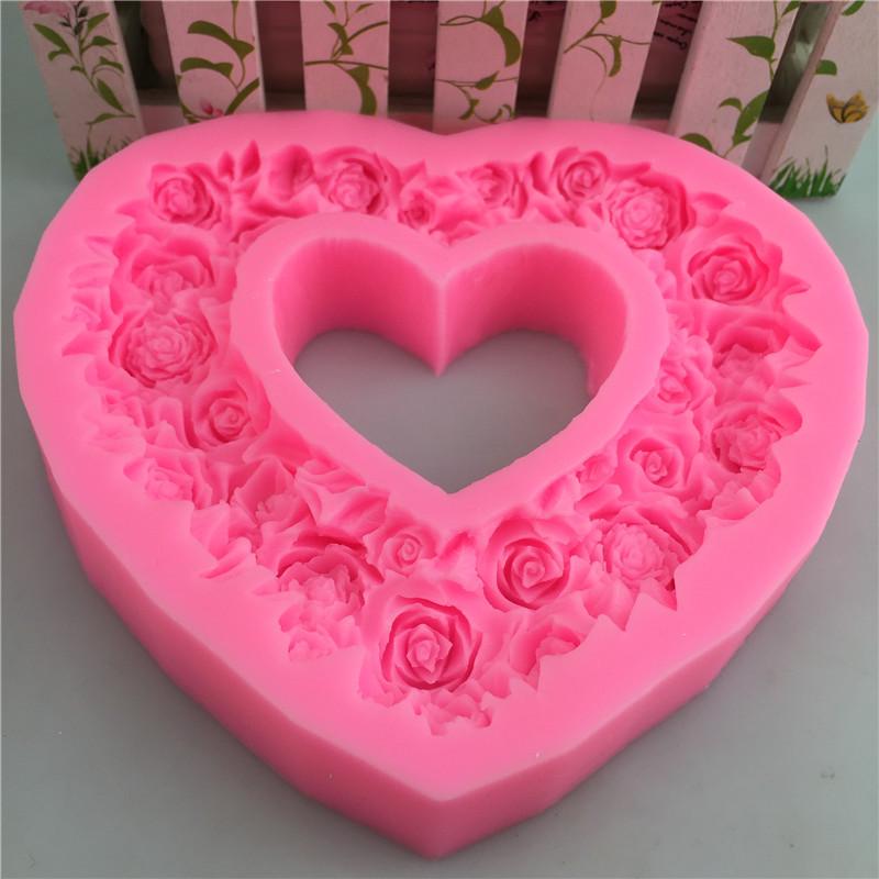 Large Rose Heart Wreath Silicone Food Good Mold Big Heart Shaped Rose Silicone Mold Cake Decorating Tools Soap Cake Mould