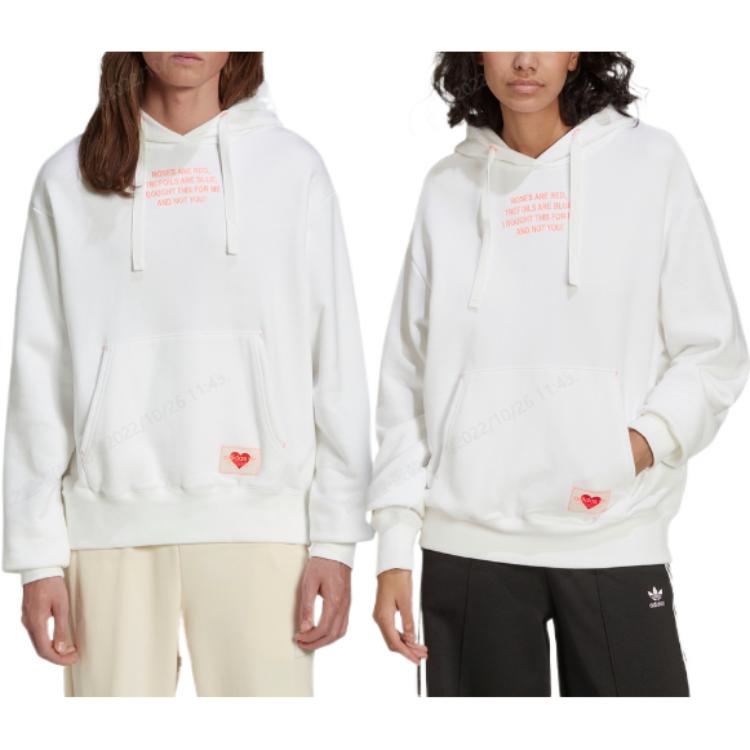 adidas Хлопковый пуловер с капюшоном Originals Trefoil V-Day, мужские топы, белый HJ9601