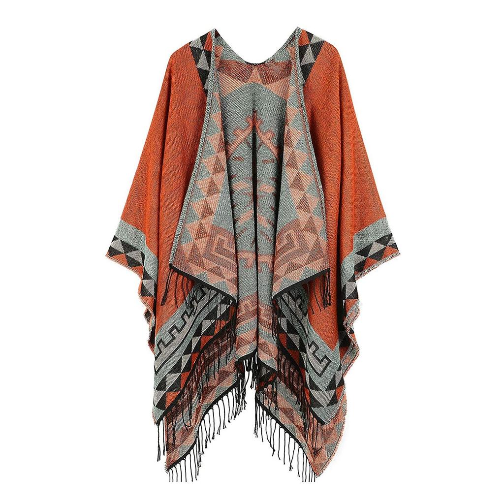 Women Winter Warm Oversized Printing Blanket Cape Wraps Shawl Cardigans