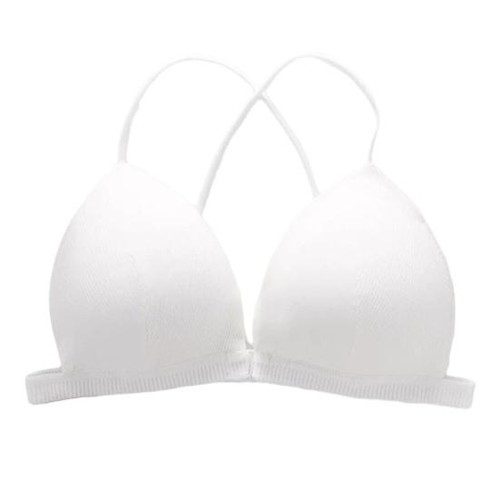 Women Solid Color Bra Triangle Cup Thin Straps Wrapping Chest Front Buckle Wireless Ribbed
