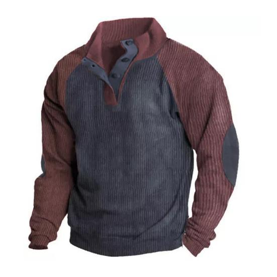 Весна Осень Мужская Толстовка Цветные Блоки Пэчворк Ретро Стиль Полуоткрытый Воротник-стойка Топ Плюс Размер Свободный