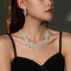 Luxury Sparkling Rhinestone Necklace Earrings Two-piece Bridal Jewelry Set, Wedding Dress Accessories