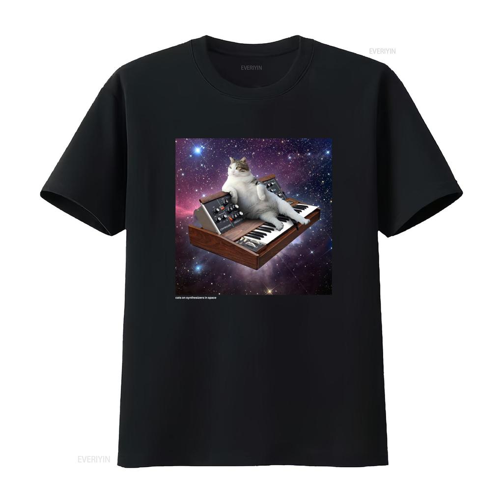 Крутые Коты на Синтезаторах в Космосе Minimoog Футболка Для винтажный Стильный Слегка Растянутый Унисекс дизайнерская одежда