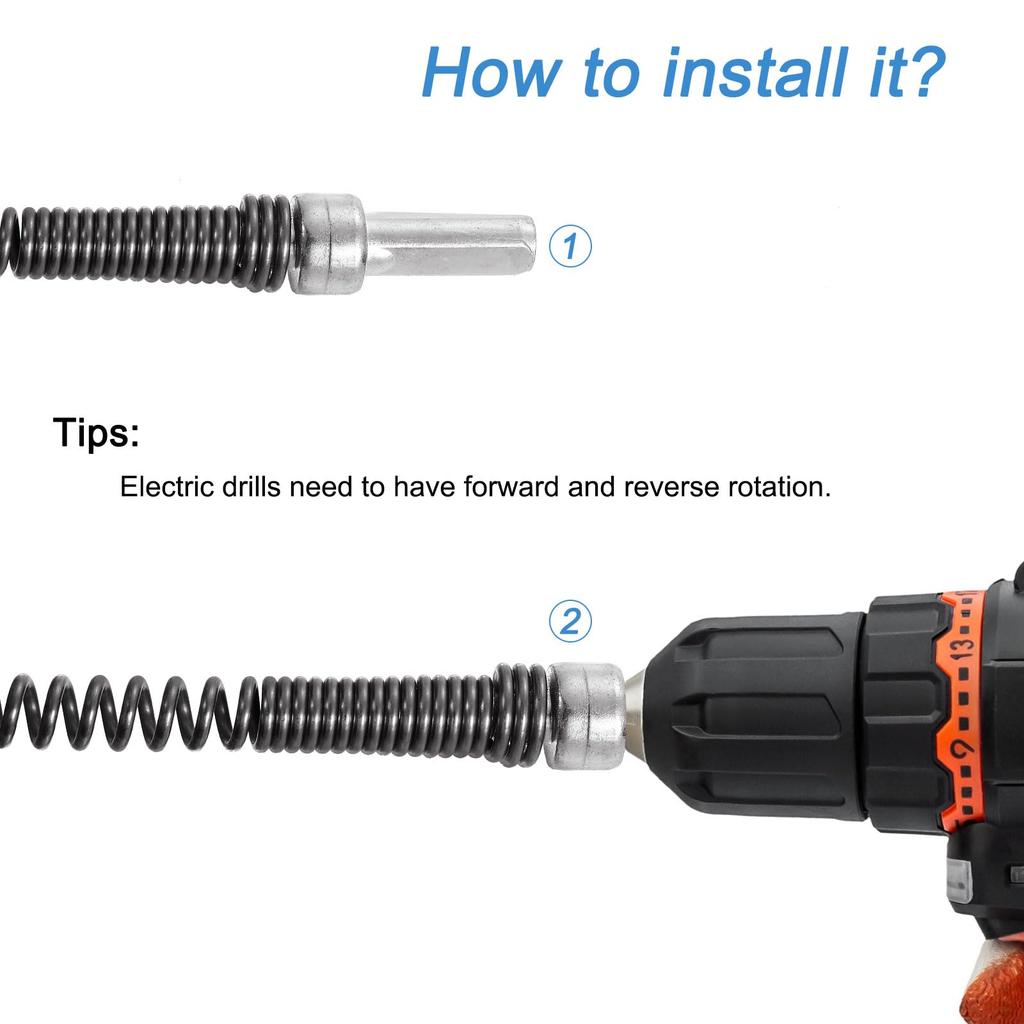 uxcell 6.56ft Drain Auger Cable, Pipe Cleaning Spring Clog Removal, Flexible Plumbing Snake Pipe Drain Cleaner for Kitchen Shower Sinks