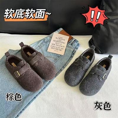 Зимние новые ретро повседневные бархатные теплые женские туфли на плоской подошве с круглым носком, универсальные, на одной педали