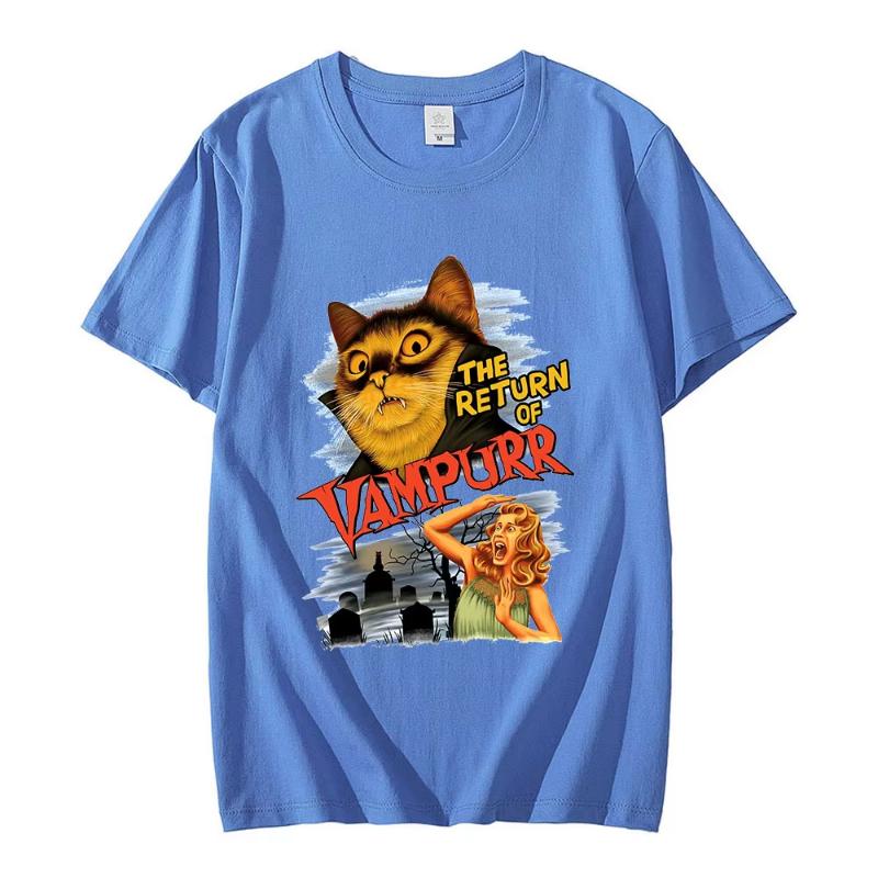 Funny Cat The Return of Vampurr Graphic T-shirt Men Women Cotton Short Sleeve Horror Halloween T Shirt Casual Clothing T-shirts