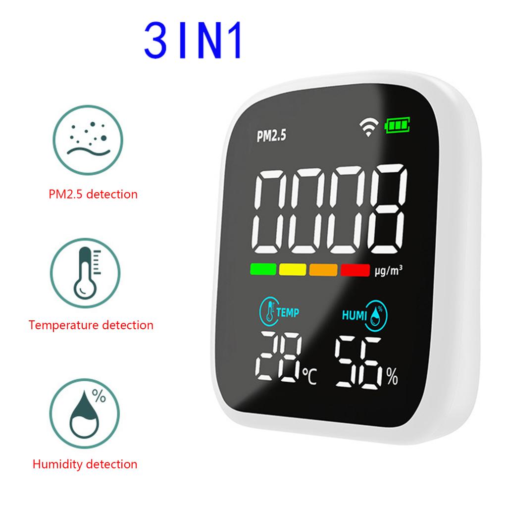 Portable Air Quality Monitor Temperature Humidity Sensor Tester PM2.5 Meter Built-in Lithium-battery for Office Home