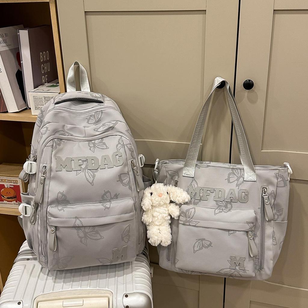 Butterfly Print Large Capacity Nylon Backpack for Junior High Students