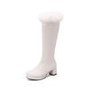 Six Colors Furry Decoration Knee High Boots Women Plus Size 33-48 Grained Pu Platform High Heel Lady Party Long Boots White Pink