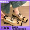 French Square Head Mary Jane Shoes Women's 2025 New Small Fragrant Style Retro Thick Heel Light Mouth Color Matching Single Shoes Suede Shoes Women