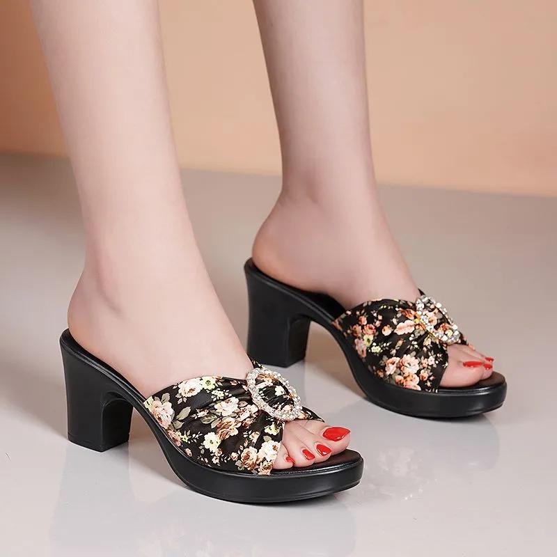 Женская мода элегантные цветочные туфли на высоком каблуке с открытым носком женский комфорт большого размера пляжная вечеринка сексуальные сандалии ab777