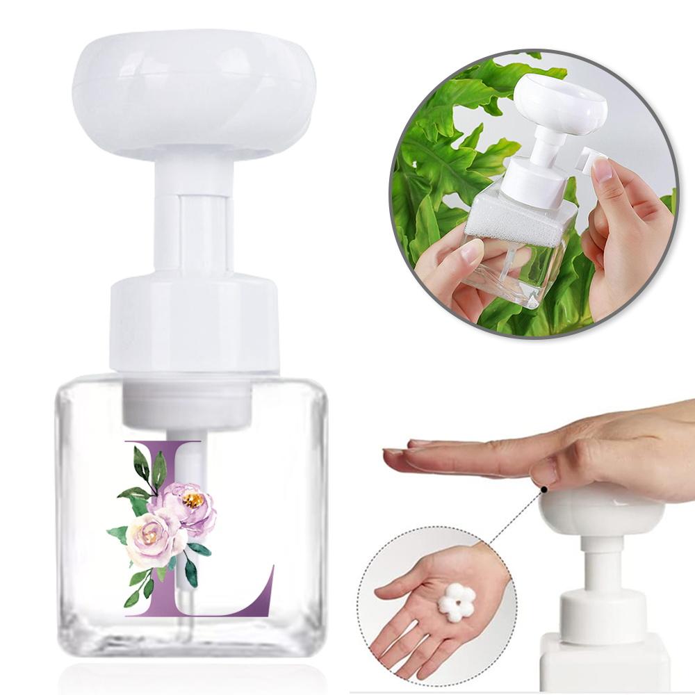 Четырехсторонний Пенопластовый Цветок для Бутылок Форма Нажимная Настольная Мыльница Многоразовый Дозатор Мыла с Насосом Фиолетовый Узор с Буквами