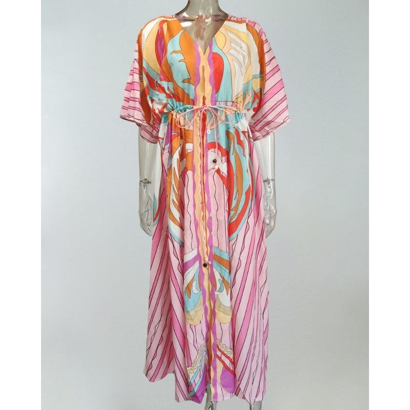 Модный принт плюс размер длинное платье женское летнее элегантное модное свободное повседневное платье женское трапециевидное платье на шнуровке с V-образным вырезом и разрезом макси-платья женские 801