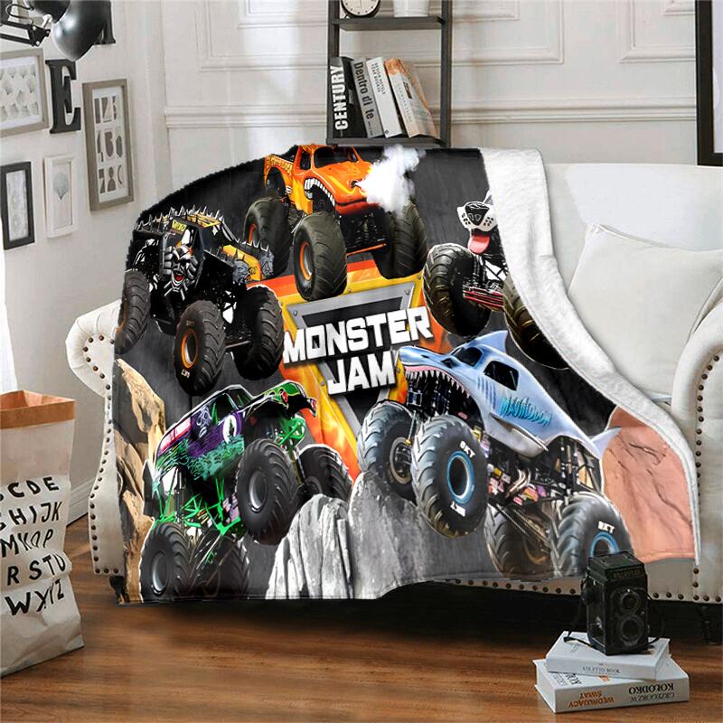 1pc Blanket Monster Jam Print Design, Lightweight Blanket for Sofa, Bed- Soft &Warm, Gift for All Seasons like Christmas, Halloween