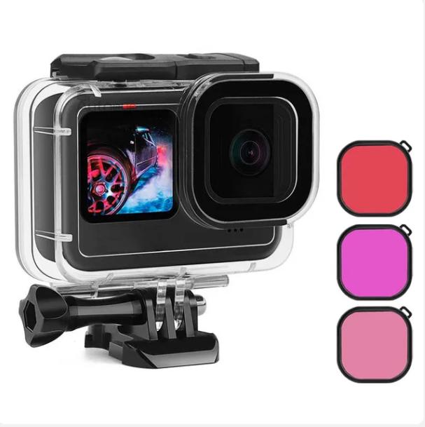 Водонепроницаемый чехол 60 м для GoPro Hero 10 9, черный защитный корпус для подводного плавания, чехол, красный, фиолетовый, цветной фильтр