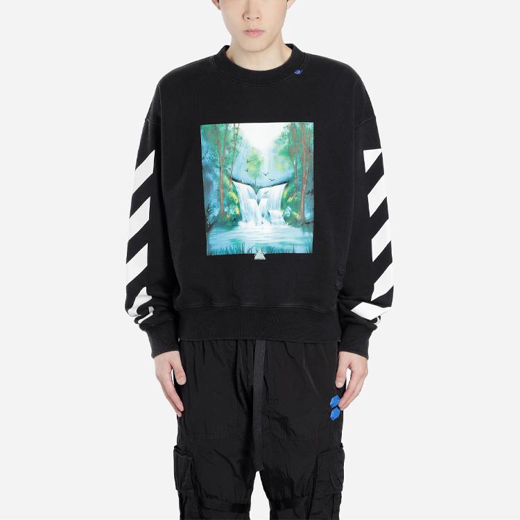 Свитшот OFF WHITE с принтом «Водопад» с круглым вырезом OMBA035E19E300151088