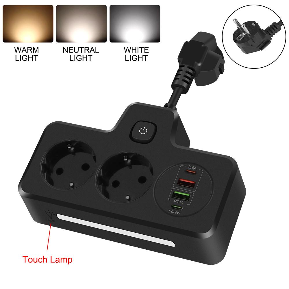 Electrical Socket Fast Charging Ports For Home Office Extension Cord With Switches 2AC Wall Socket Wall Charger With USB Outlets Power Strip Adapter