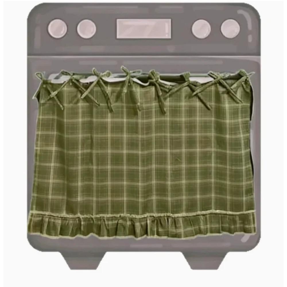 Farmhouse Plaid Oven Skirt Valance with Ruffle Tie Ribbon Country Kitchen Decor Stove Cover Cabinet Panel Privacy Screen