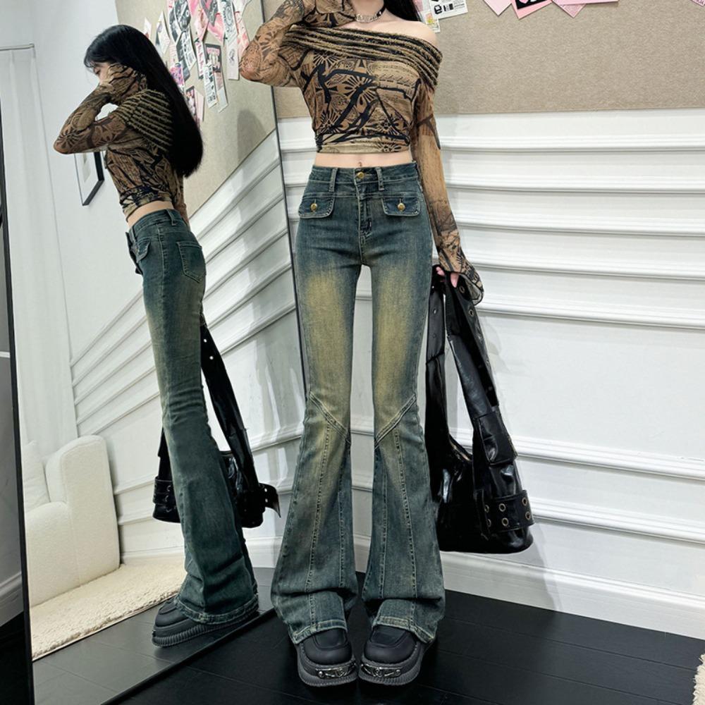 Нишевые уличные микро-пулл джинсы женские весенне-осенние новые с высокой посадкой дизайн джинсы-подковы рог прилив