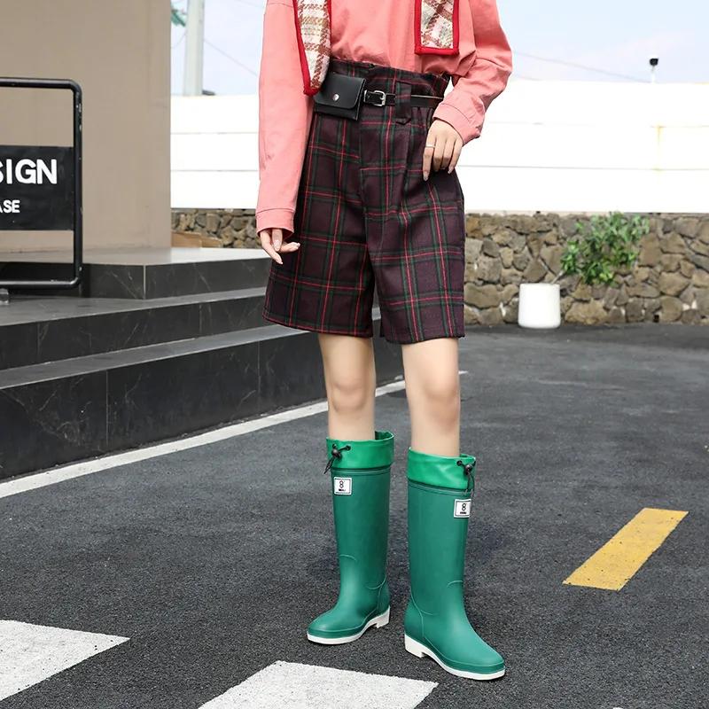 Мода НОВЫЕ Дождевые Сапоги Для женщин Повседневная обувь Уличная Кухня Водонепроницаемые Противоскользящие До колена Простой стиль Зима Плюс Хлопок Теплый Плюш
