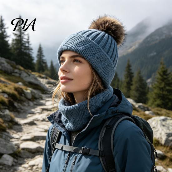 Cozy Knit Hats for Ponytails Winter Knitted Hat Women, Cold Weather Fleece Lined with Pom Fashion Beanies Pom, Chunky Snow Hat, Soft Ribbed