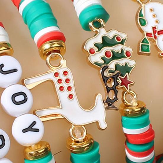 Рождественские браслеты из бусин ручной работы из полимерной глины, эластичные браслеты оптом, белые, красные, зеленые, дружба, праздничные украшения, подарок для женщин, девушек