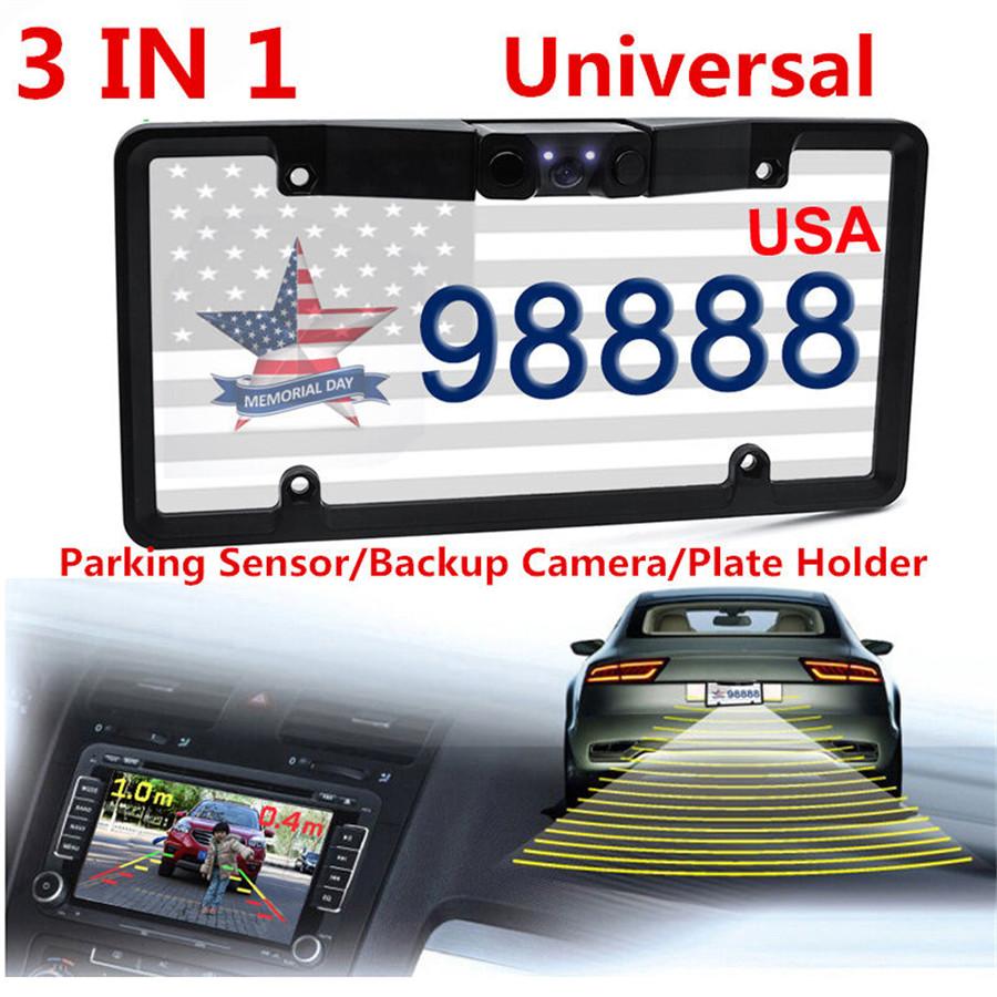 Car License Plate Frame Parking Sensor Radar Rearview Backup Camera Night View