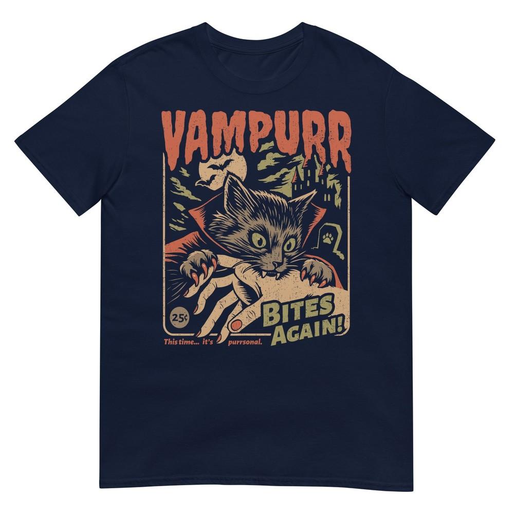Vampurr Bites Again Funny Cat Halloween Vintage Graphic TShirt