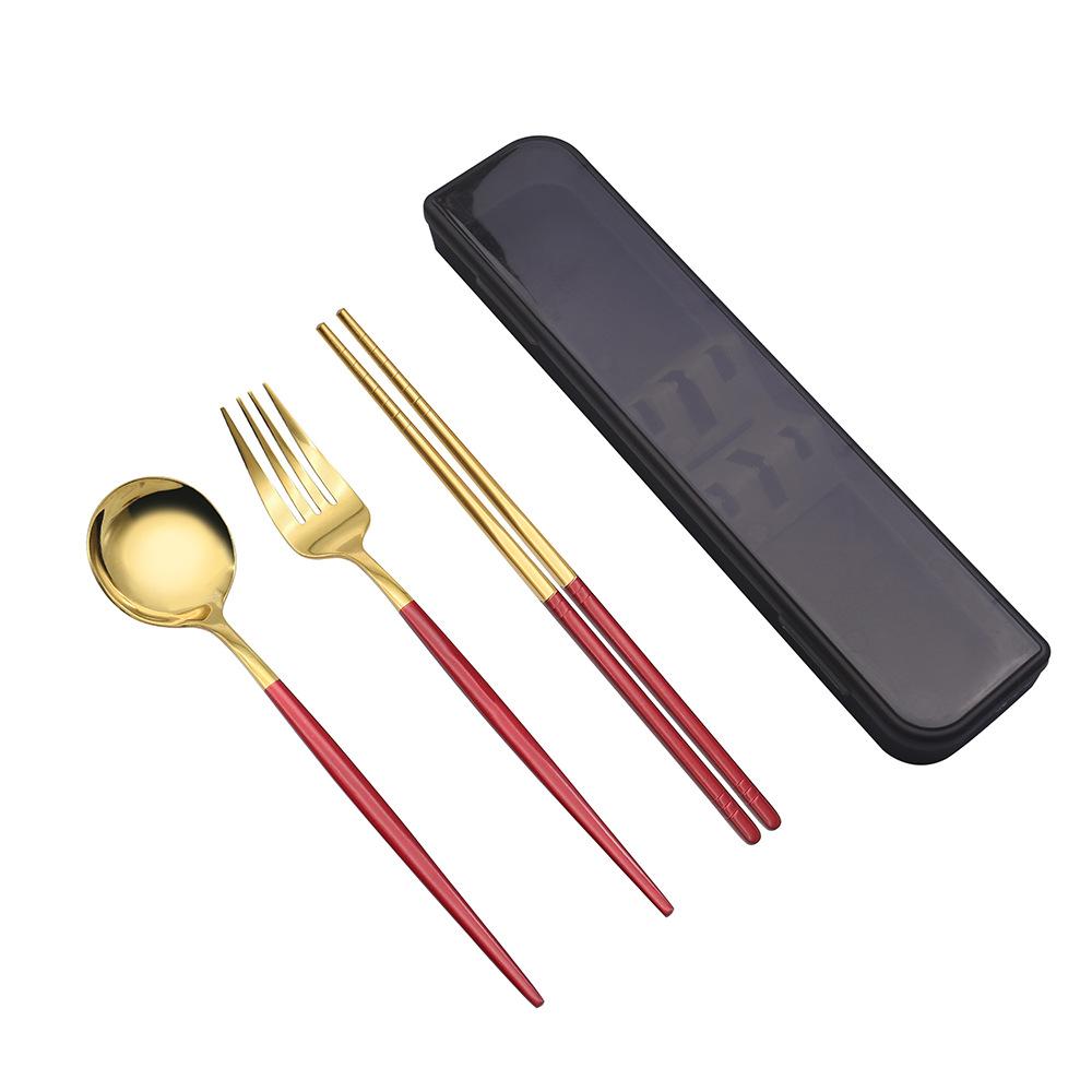 3 Pcs Spoon Fork Chopsticks Set With Storage Box Stainless Steel Coffee Snacks Fruit Dessert Fork Spoon Kitchen Teaspoon Set